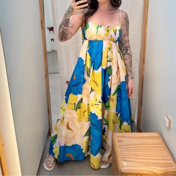 FARM RIO Floral Maxi Dress in Blue and Yellow - Picture 2 of 4
